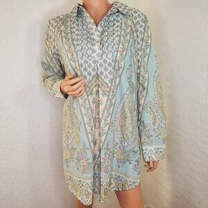 Soft Surroundings Tabitha Tunic Green Floral Paisley Pintuck Front Size XL